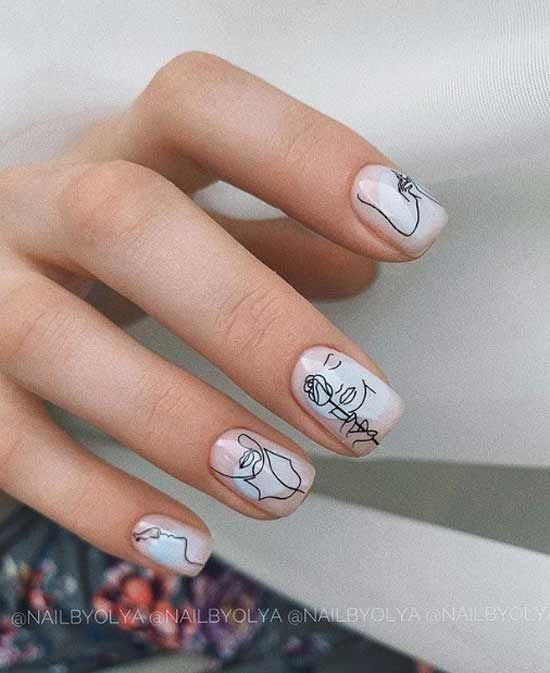 Маникюр с рисунком с лицами